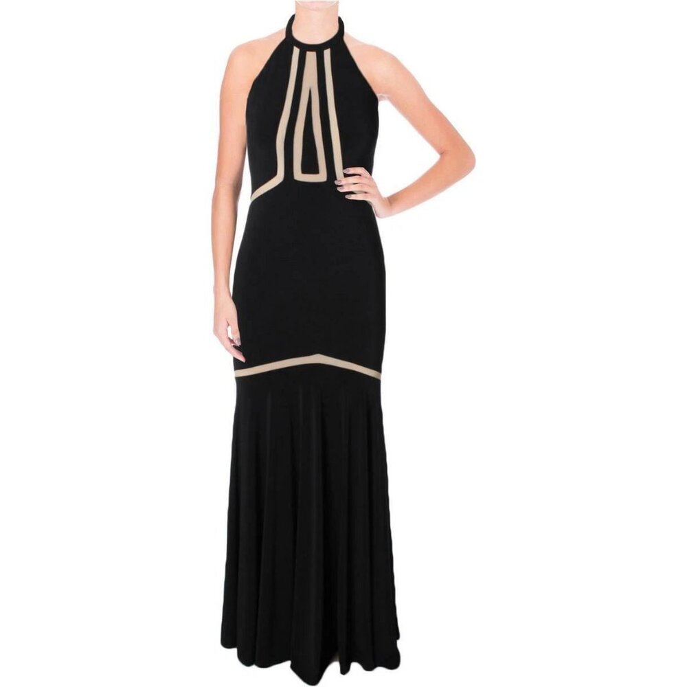 Aqua Black/Nude Illusion Inset Gown (size 6)